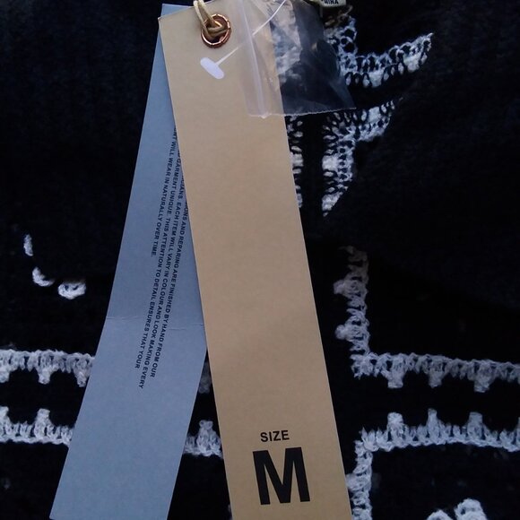 Crochet Floral Square Patchwork Black Ivory Polo Knit Button Shirt by Sandstone - Picture 8 of 8